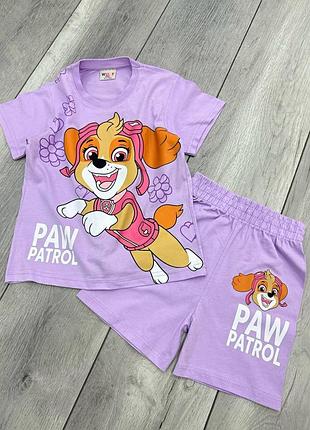 Детский летний костюм для девочки paw patrol скай (футболка + шорты) сиреневый 122-128