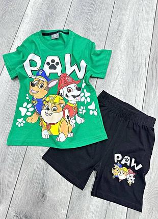 Дитячий літній костюм для хлопчика (футболка + шорти) paw patrol зелений 122-128