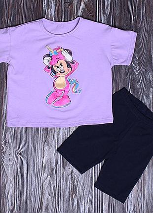 Комплект для дівчинки (футболка + шорти) minnie mouse фіолетовий з чорним 104-110