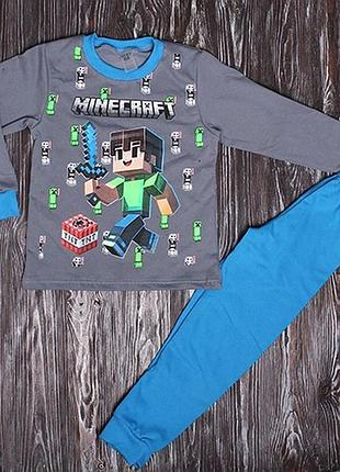 Піжама для хлопчика (тепла, з начісом) minecraft 110-116 см сірий з блакитним