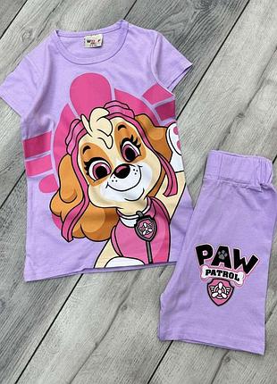 Летний детский костюм (футболка + шорты) для девочки paw patrol "skye" сиреневый 122-128
