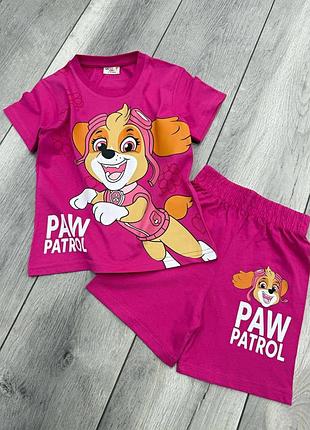 Детский летний костюм для девочки paw patrol скай (футболка + шорты) малиновый 110-116
