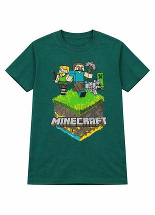 Детская футболка для мальчика minecraft с принтом, хлопковая, зеленый 104