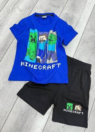 Дитячий літній костюм для хлопчика minecraft: футболка + шорти, 98-104 см синій з чорним