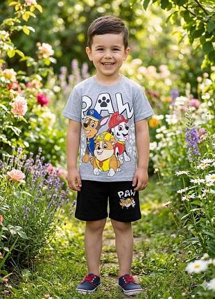 Дитячий літній костюм для хлопчика (футболка + шорти) paw patrol 98-104 см сірий меланж