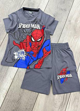 Дитячий літній костюм для хлопчика spider-man (футболка + шорти) сірий 122-128