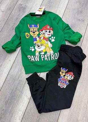 Дитячий костюм (кофта + штани) paw patrol (чейз, маршалл, рокі) зелений із чорним 134-140