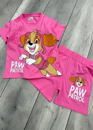 Детский летний костюм для девочки paw patrol скай (футболка + шорты) розовый 134-140