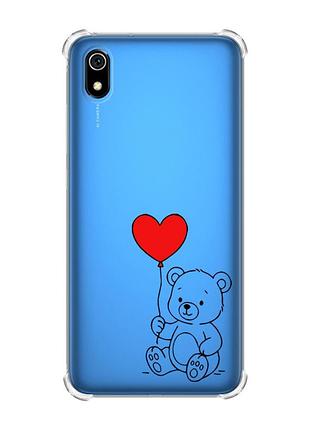 Чехол с утолщенными углами для xiaomi redmi 7a медвежонок с сердечком (принт 431)