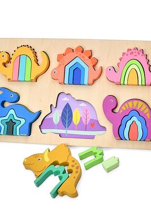 Деревянная игрушка рамка-вкладыш "динозавры" md 0730(dino)