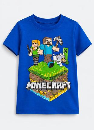 Детская футболка для мальчика minecraft с принтом, хлопковая, синяя 110