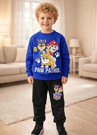 Дитячий костюм (кофта + штани) paw patrol (чейз, маршалл, роккі) синій з чорним 98-104