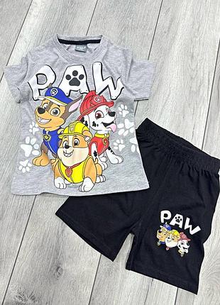 Дитячий літній костюм для хлопчика (футболка + шорти) paw patrol сірий меланж 134-140