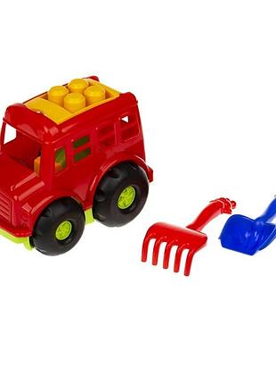 Ігровий набір для пісочниці автобус "бусик" №1 0084 лопатка та грабельки червоний