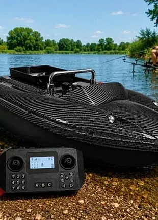 Кораблик на радиоуправлении для запачкания прикорма и снастей 12000 mah 12v c18 gps черный карбон