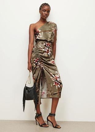 Allsaints платье миди на одно плечо цветочный принт