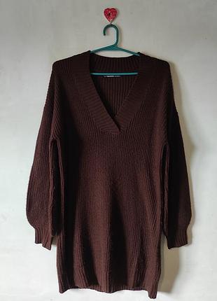 Теплий довгий в'язаний светр / сукня threadbare, l-xl (40/12)