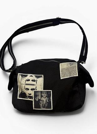 Сумка через плече raf simons opium чорна багатокишенькова месенджер кросбоді rick owens