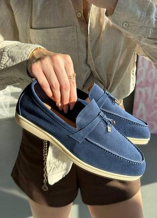 Женские голубые лоферы loro piana loafers navy blue x лоро пиана 41