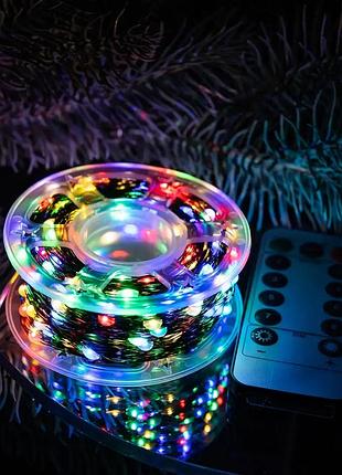 Мультикольорова світлодіодна гірлянда на котушці 50 метрів 500 led з пультом керування для святкового декору