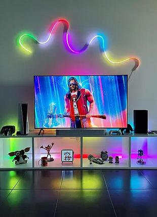 Розумна гнучка неонова led стрічка rgb 5 метрів 220v 12v з bluetooth керуванням та пультом для декору