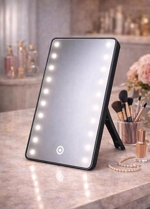 Косметическое зеркало для макияжа с led-подсветкой на 16 светодиодов / настольное сенсорное зеркало на подставке