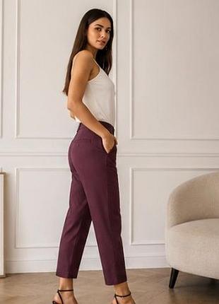 Штани вкорочені фасон: slim cropped темно-журавлиного коліру  хлопок від gap розмір uk 12