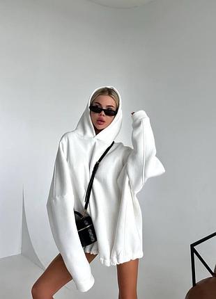 Худі жіноче тринитка на флісі oversize молочне
