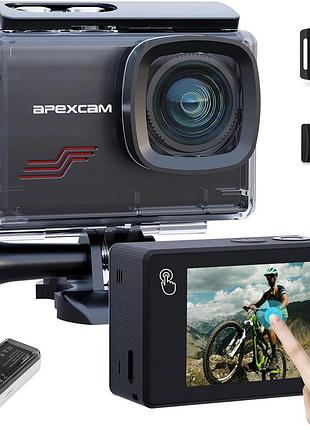 Экшн камера apexcam m80 4k 60fps 48mp подводная широкоугольный объектив с 2 батареями 1350, комплект аксессуаров