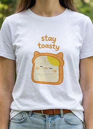 Футболка с принтом пуффа котик тост stay toasty xl біла