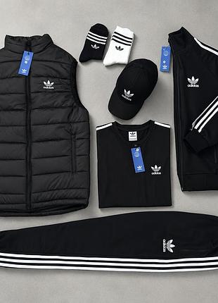 Спортивный костюм adidas весна-осень, комплект адидас с жилеткой черный, спортивный костюм адидас 6 в 1 xl