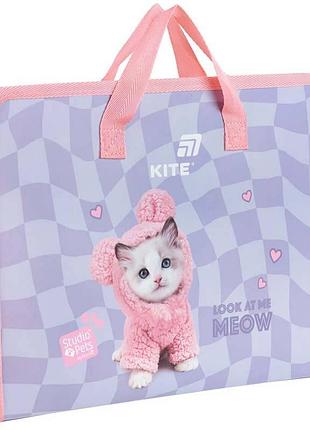 Папка-портфель а4 kite studio pets для дівчинки, пластикова шкільна папка на блискавці з ручками sp26-202