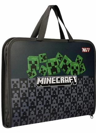 Папка-портфель а4 yes на блискавці minecraft creepers для хлопчика, шкільна папка з ручками для зошитів а4, 492355