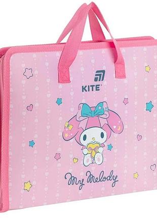 Папка-портфель а4 kite my melody для дівчинки, пластикова шкільна папка на блискавці з ручками hk26-202