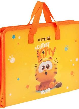 Папка-портфель а4 kite garfield на блискавці з ручками, пластикова шкільна папка для дівчинки gf25-202