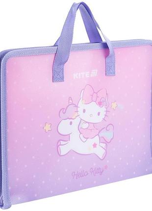 Папка-портфель а4 kite hello kitty на блискавці з ручками, пластикова папка для дівчинки hk25-202-1