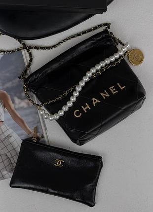Сумка жіноча клатч через плече chanel 22 mini handbag з перлинами шанель чорний 22 міні