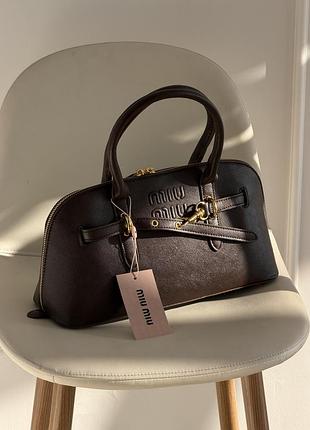Miumiu nappa брендовая сумка натуральная кожа премиум коричневая шоколад