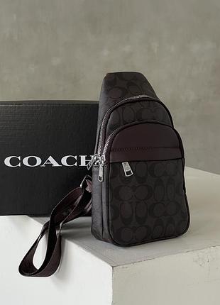 Мужская сумка слинг мессенджер coach через плечо коричневый коуч