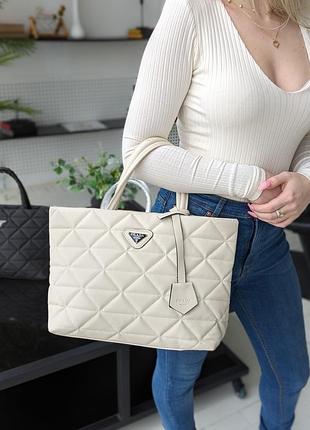 Сумка женская prada молочный шопер сумочка прада нейлоновая
