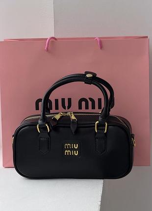 Сумка жіноча miu miu arcadie leather чорний класичний через плечі крос-боді міу міу