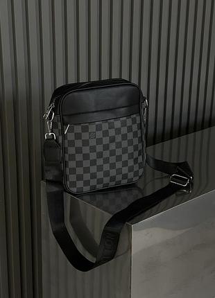 Мужская сумка месенджер луи виттон через плечо серый в клетку louis vuitton