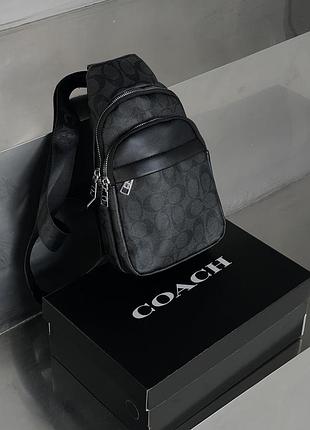 Чоловіча сумка-слінг месенджер coach через плече чорний коуч