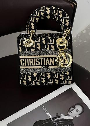 Жіноча сумка леді діор чорний міні преміум'якість christian dior