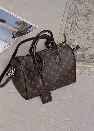 Жіноча сумка louis vuitton speedy 25 боченя коричневий + шоколад через плече луї віттон