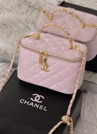 Женская сумка chanel vanity lux case with mirror рожевий кросс боди через плечи шанель