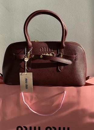Сумка жіноча miu miu aventure nappa leather бургундський класичний крос боді міу міу