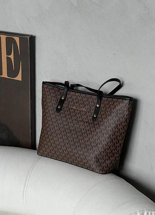 Сумка женская шопер майкл корс коричневый + черные ручки на плечо michael kors шоппер