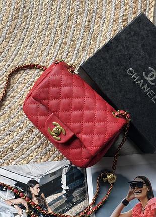 Сумка жіноча клатч через плече chanel classic шанель червоний золото міні