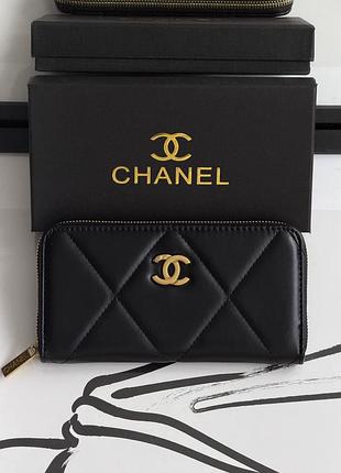 Гаманець жіночий chanel чорний гладкий з коробкою шанель